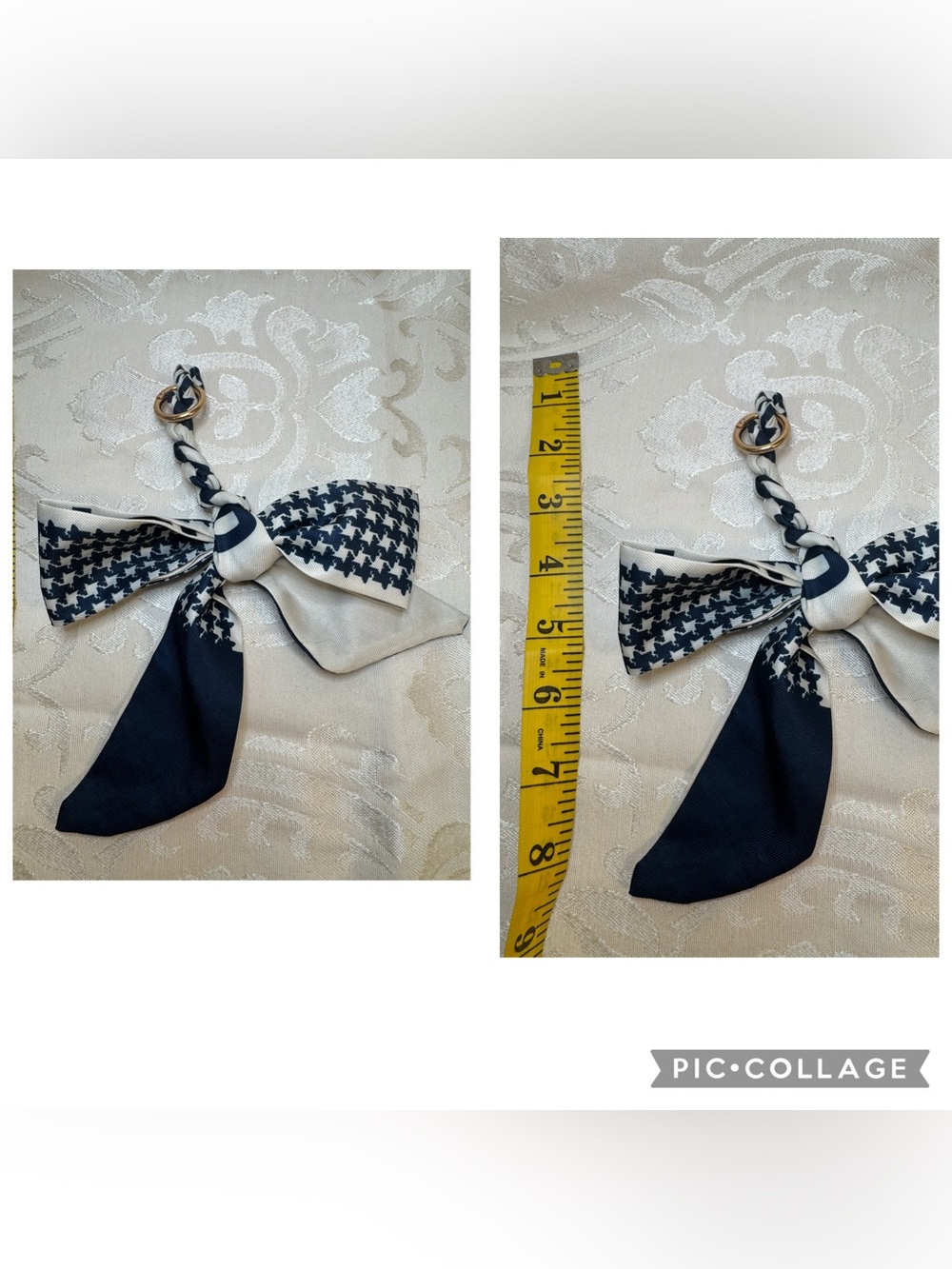 New Braided Bow Scarf Keychain in Navy and Ivory